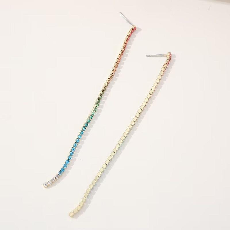 Ulticolor Rhinestone Tassel Long Earrings for Women Shiny Crystal Hanging Dangle Earrings Wedding Party Bridal