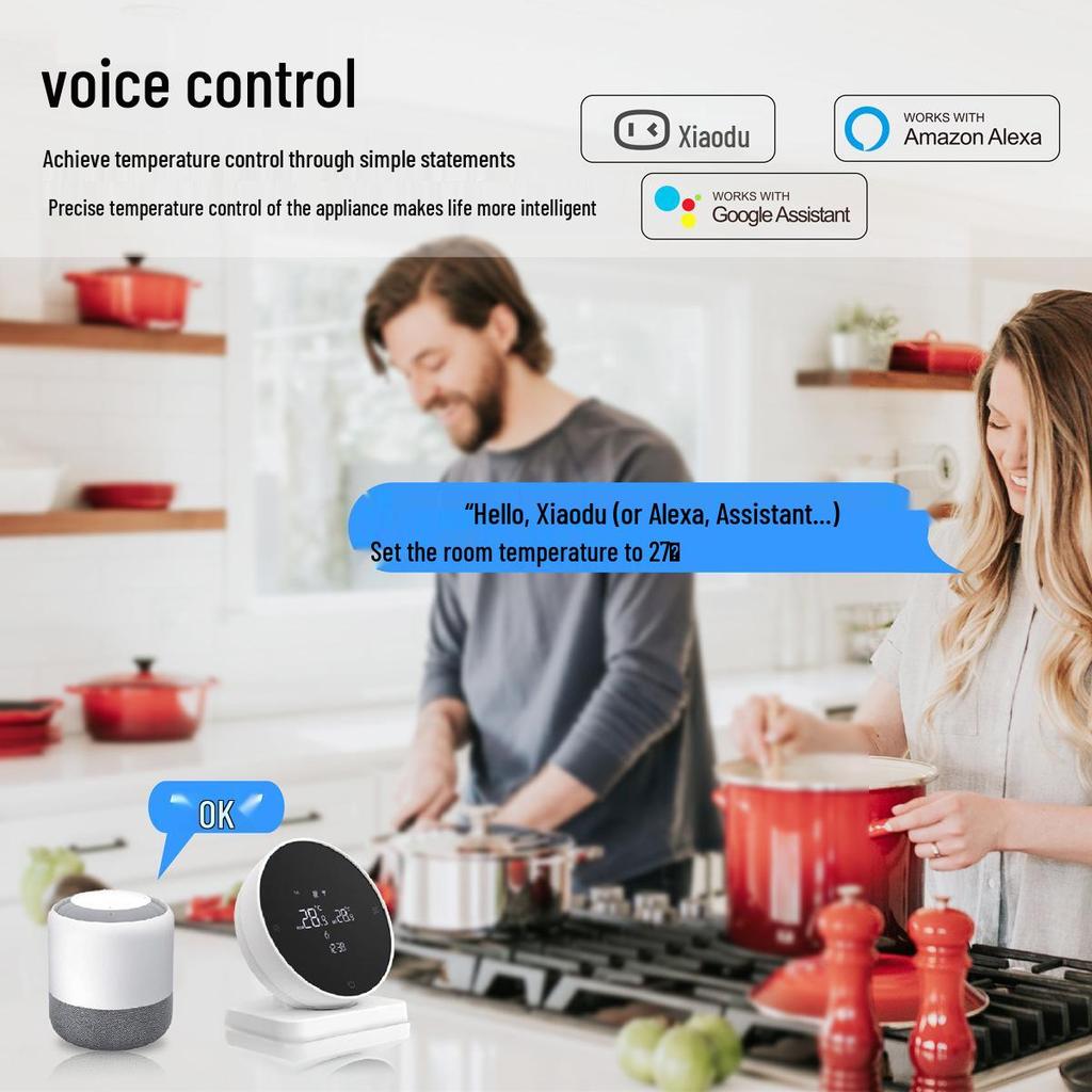 Smart WiFi Wall Thermostat with Voice Control for Underfloor Heating and Temperature Adjustment via Doodle App