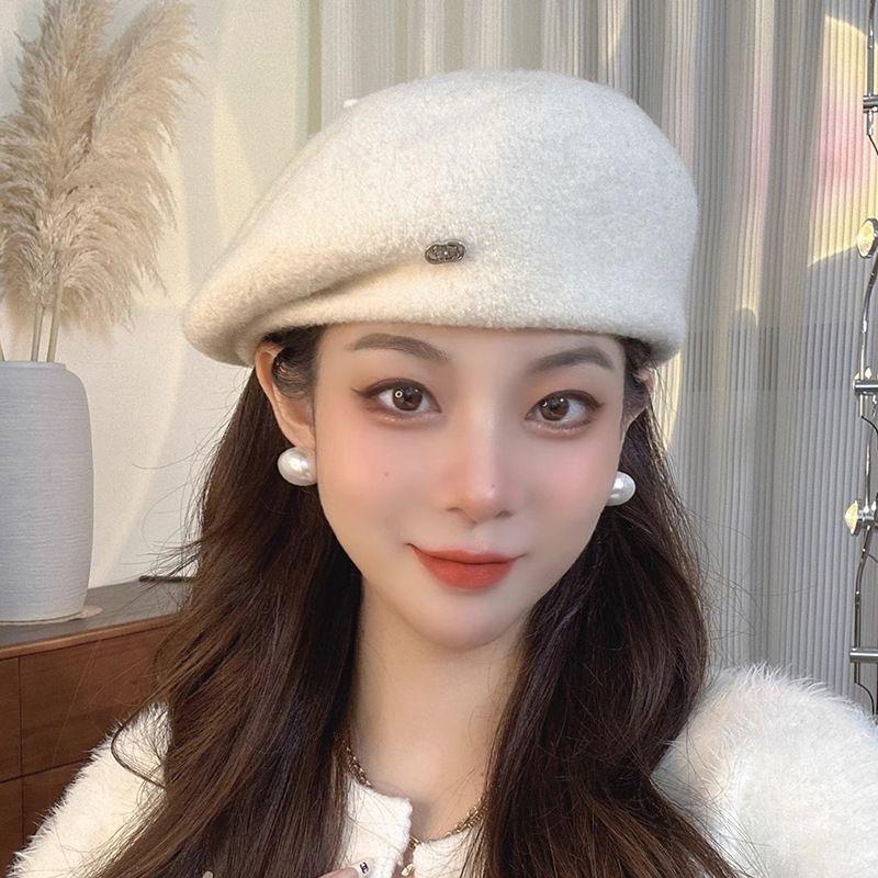

This Year s Popular Korean Style Hat French style Retro Artistic Beret Hat Make Your Face Look Smaller Painter Cap Make Your Face Look Smaller Fashion Fold-rice White
