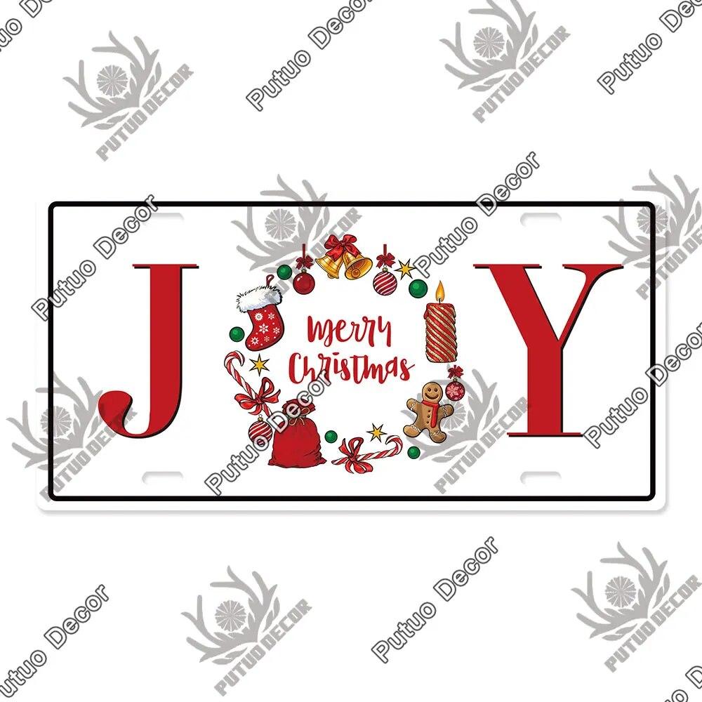 Putuo Decor Merry Christmas License Plate Tin Sign Plaque Metal Vintage Poster for Home Bar New Years Navidad Gift Wall Decor