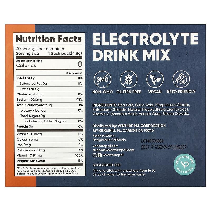 Electrolyte Drink Mix, Orange, 30 Stick Packs, 0.17 oz (4.8 g) Each