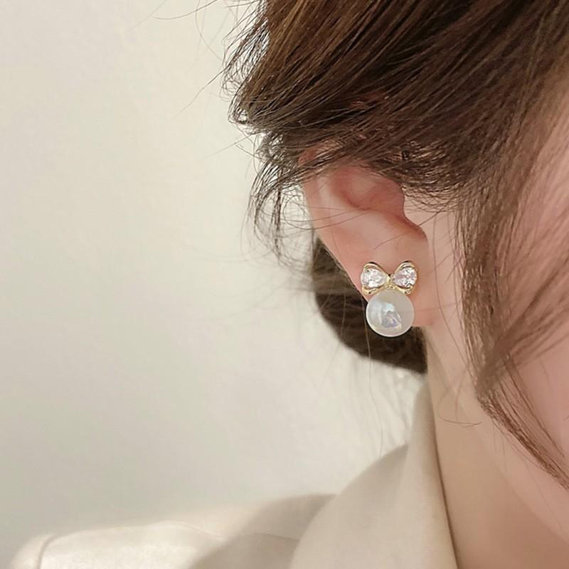 Luxury Imitation Pearl Zircon Bowknot Stud Earrings For Women Love Heart Crystal Flower Earring Girls Festival Wedding Jewelry