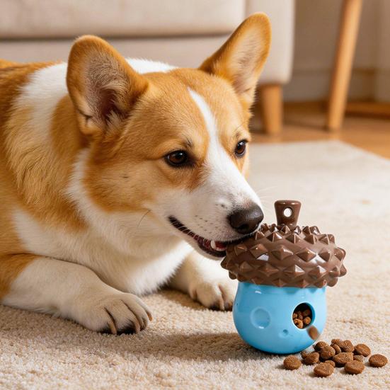 Dog Treat Dispenser Toy Squeaky Interactive Dog Chew Toy Dog Puzzle Toy for Puppy Teething Brain Training Teeth Cleaning