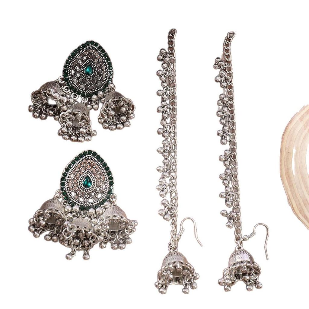 Bohemian Rhinestone Tassel Wind Chime Earrings Set