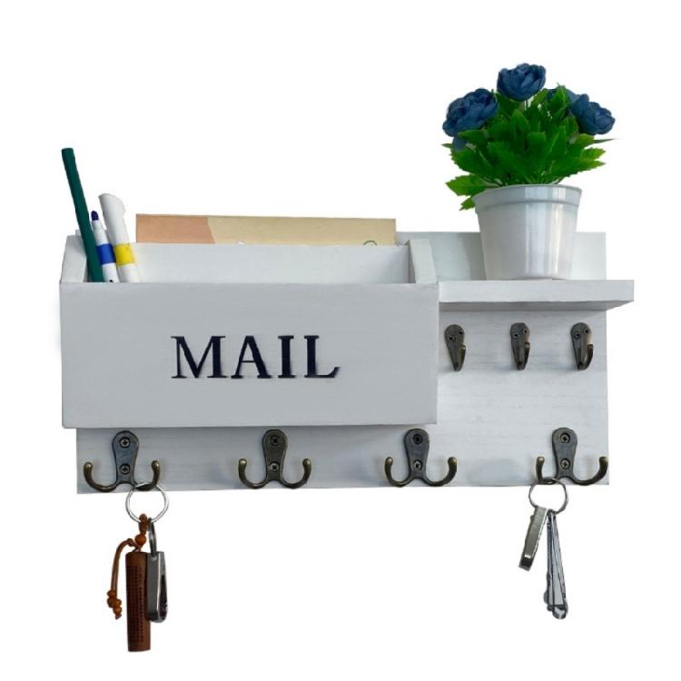 Handcrafted Wooden Wall Hanging Mail Key Shelf With Storage Pockets And Hooks Wall Mounted Letter Holder