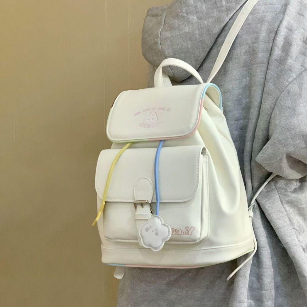 Top Handle Students Cute Schoolbag Korean Style Y2k Shoulder Bag Drawstring PU Backpack Travel