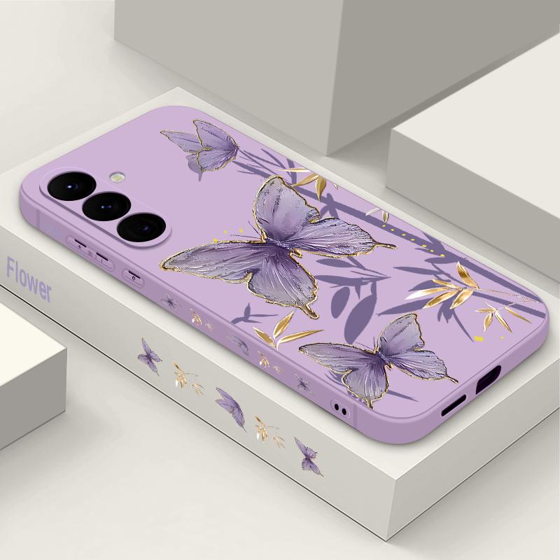 Case For Samsung Galaxy S24 S25 Ultra S23 S22 Ultra S21 S20 FE Butterfly Bamboo Pattern Lanyard Case For Samsung A56 A17 A26 A16 A36 A55 A54 A53 A15