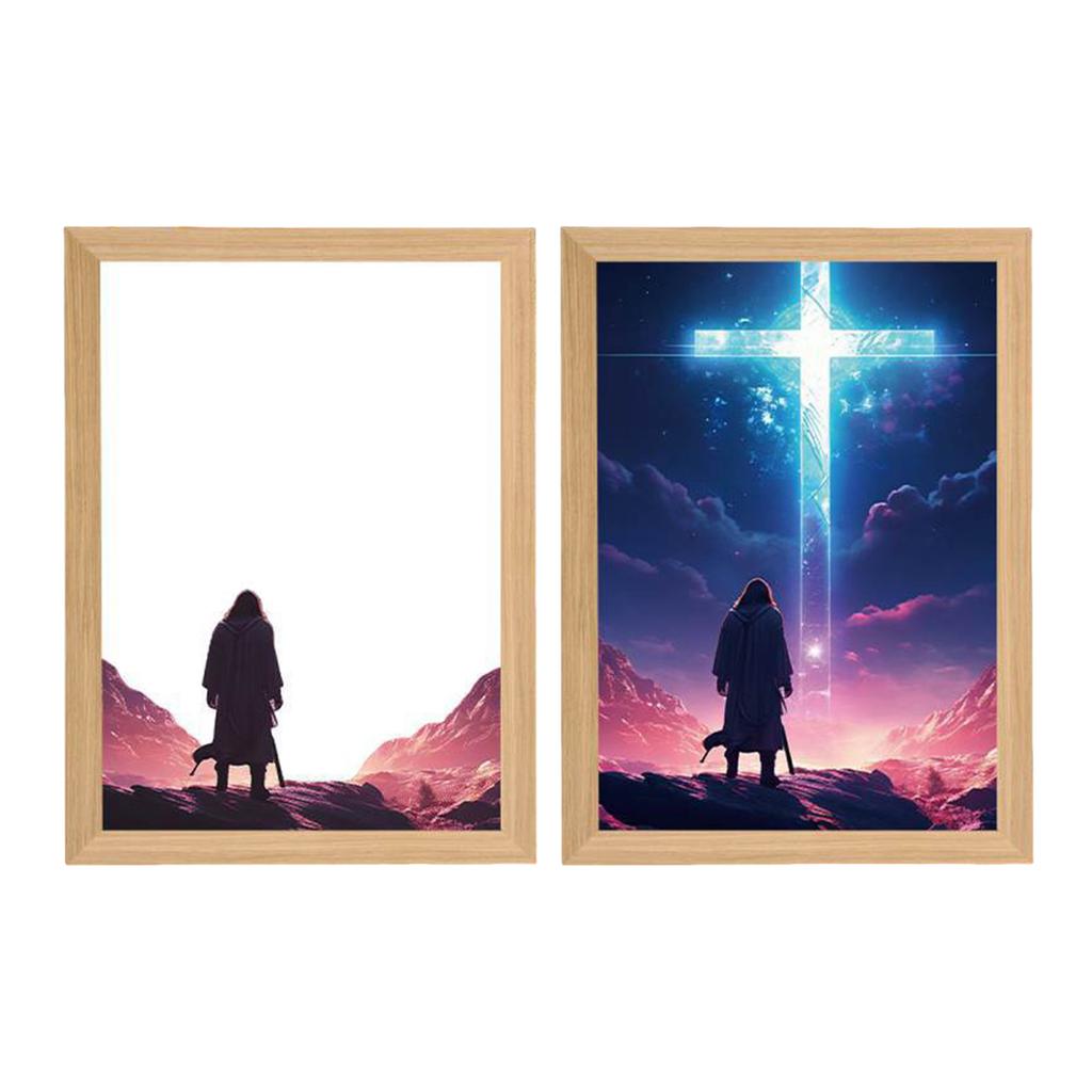 Yousheng LED Jesus Painting Night Light Dimmable Color Temperature Adjustable Decorative Illuminated 4D LED Painting Bedside Lamp