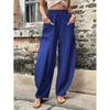 Women's Solid Color Pocket Casual Pants, Elastic Waist Long Trousers