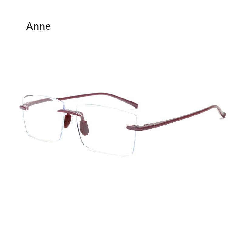 Men's Anti Blue Light Blocking Reading Glasses Cut Frameless Metal HD Lens Eyewear Women Prescription Presbyopic Glasses +400