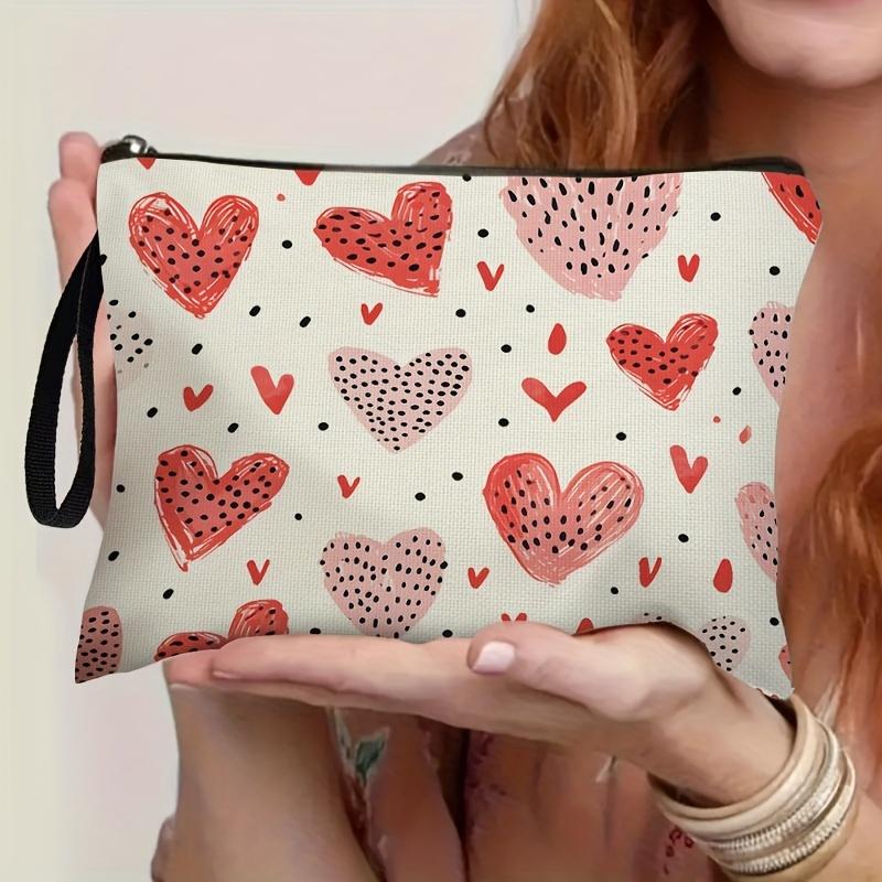 1pcs Women's Fashion Makeup Bags with Heart Design, for Travel and Daily Use, Perfect Gift for Ladies Stylish Accessory