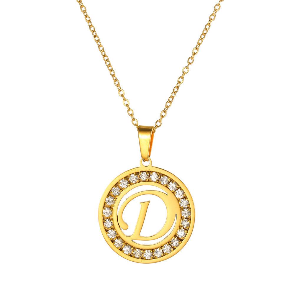 New Initial Letter Name Pendant Female Gold Color Stainless Steel A-Z Alphabet Round Necklace for Women Jewelry Gift