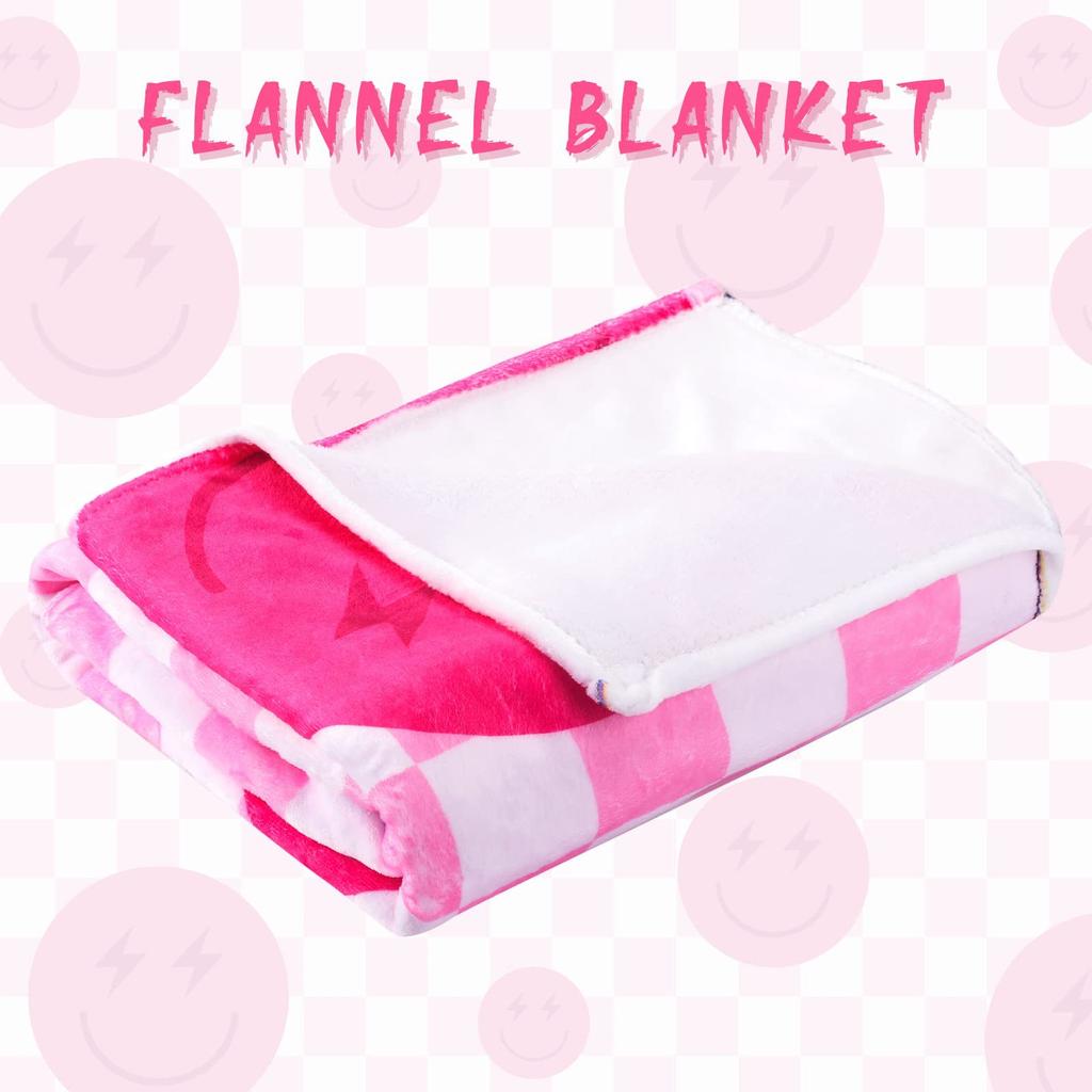 Happy Smiley Face Flannel Blanket Lunch Break Blanket Holiday Gift Pink Checkerboard Print