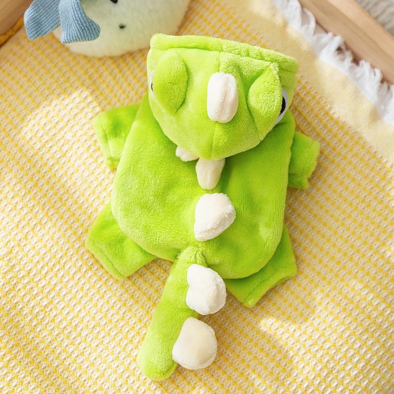 Pet Dinosaur Costume Warm Fleece Four-Legged Outfit Cats Dogs Winter Cozy Dress-Up