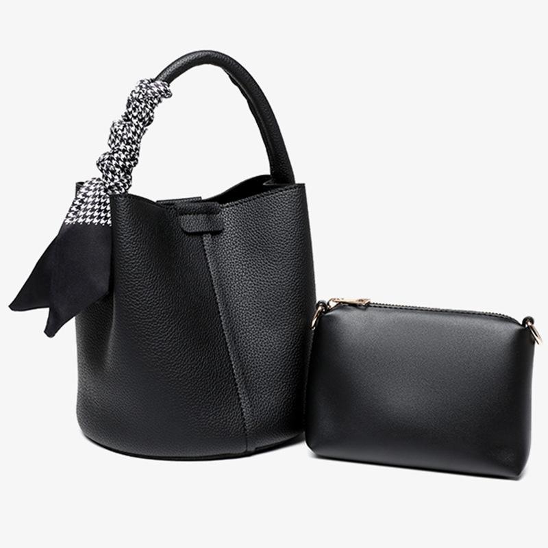 Women's Niche Lychee Pattern Soft Leather Bucket Bag Girls Fashion All-match Portable Vegetable Basket One-shoulder Messenger Bag