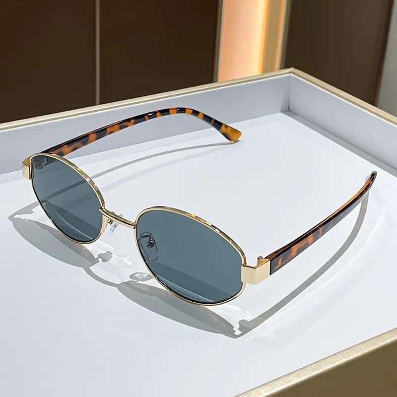 6 Pcs Retro Oval Cat-Eye Fashion Glasses with Golden Metal Frame - Fashion Unisex Decorative Eyewear for Daily Wear & Parties