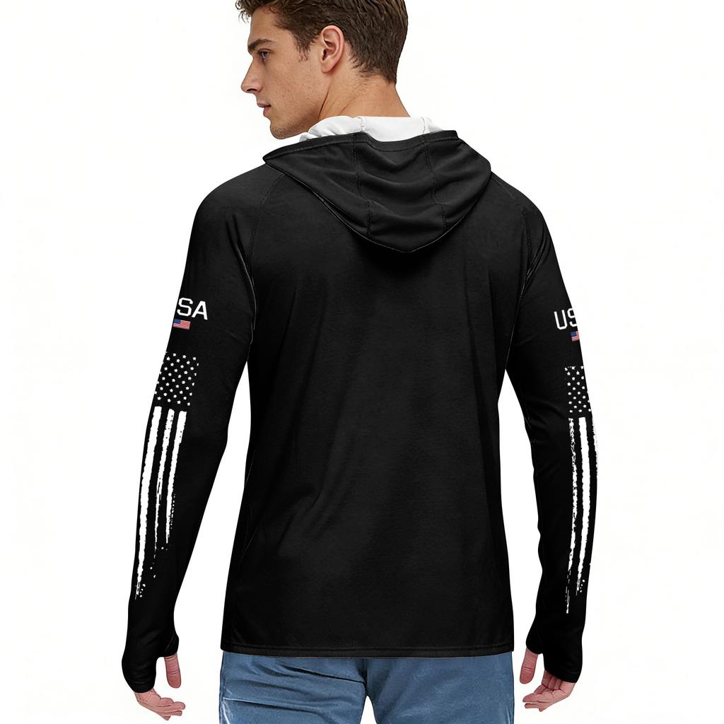 T-shirt à capuche à manches longues avec imprimé USA et détails graphiques Pull léger pour homme Vêtement de sport décontracté
