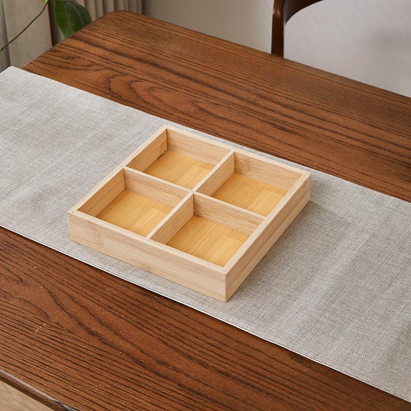 Bamboo and Wood Dining Plate Nine-grid Tray Hotpot Restaurant Partition Plate with Bowl Set Creative Tableware Special Hotpot Vegetable Plate