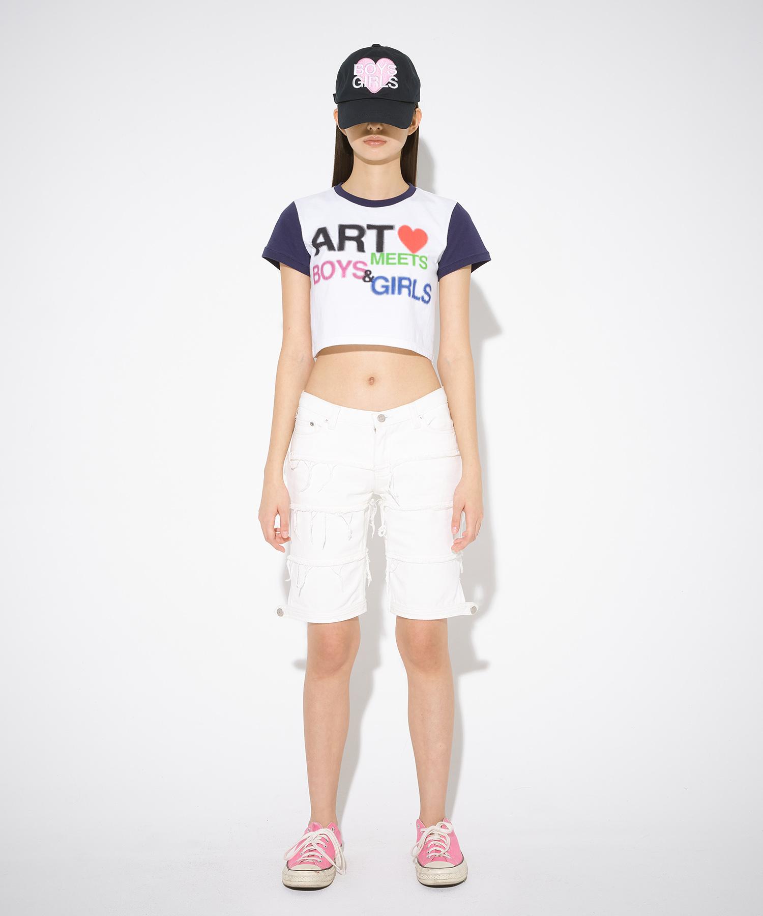 The Museum Visitor Ambg Printed Crop T-Shirt (White / Navy) White/M