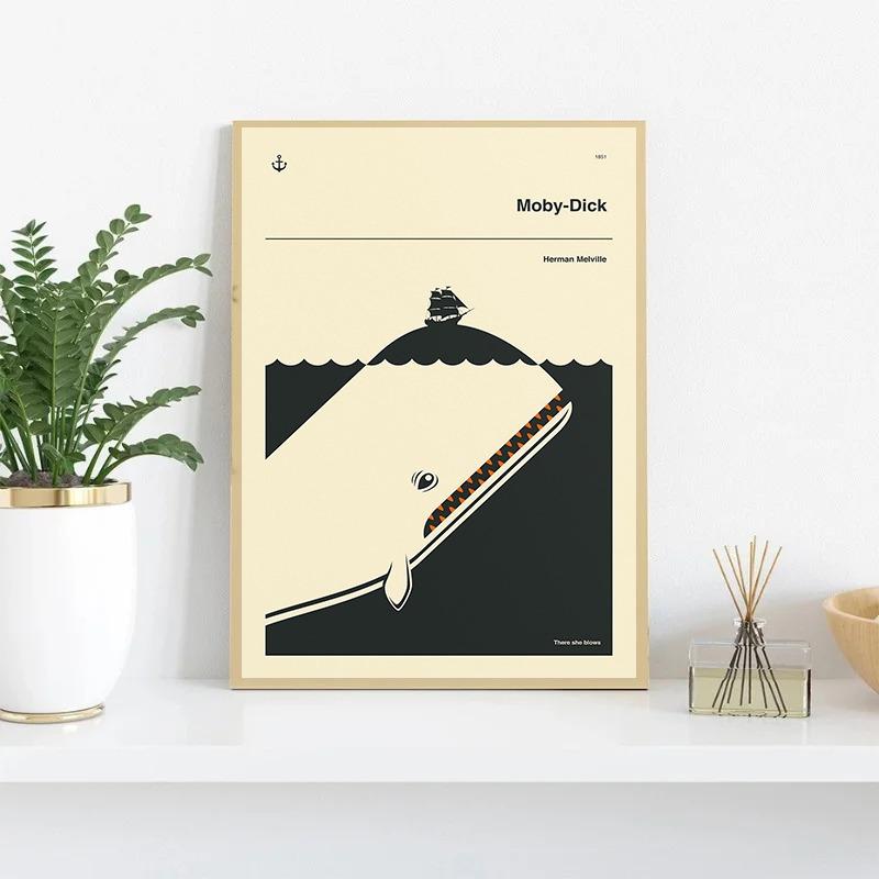 Classic Book Cover Moby-Dick Alice in Wonderland Minimalist Poster Print Canvas Painting Wall Art Pictures for Room Home Decor