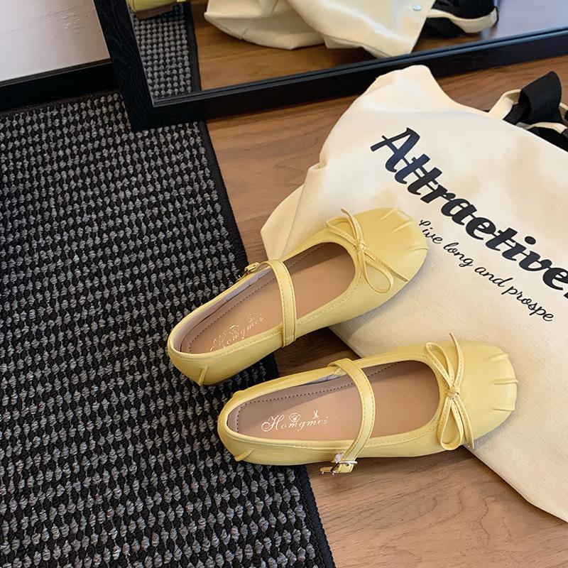 Silver bow ballet inner height-increasing single shoes for women's 2025 summer new soft flat one-pedal beanie shoes