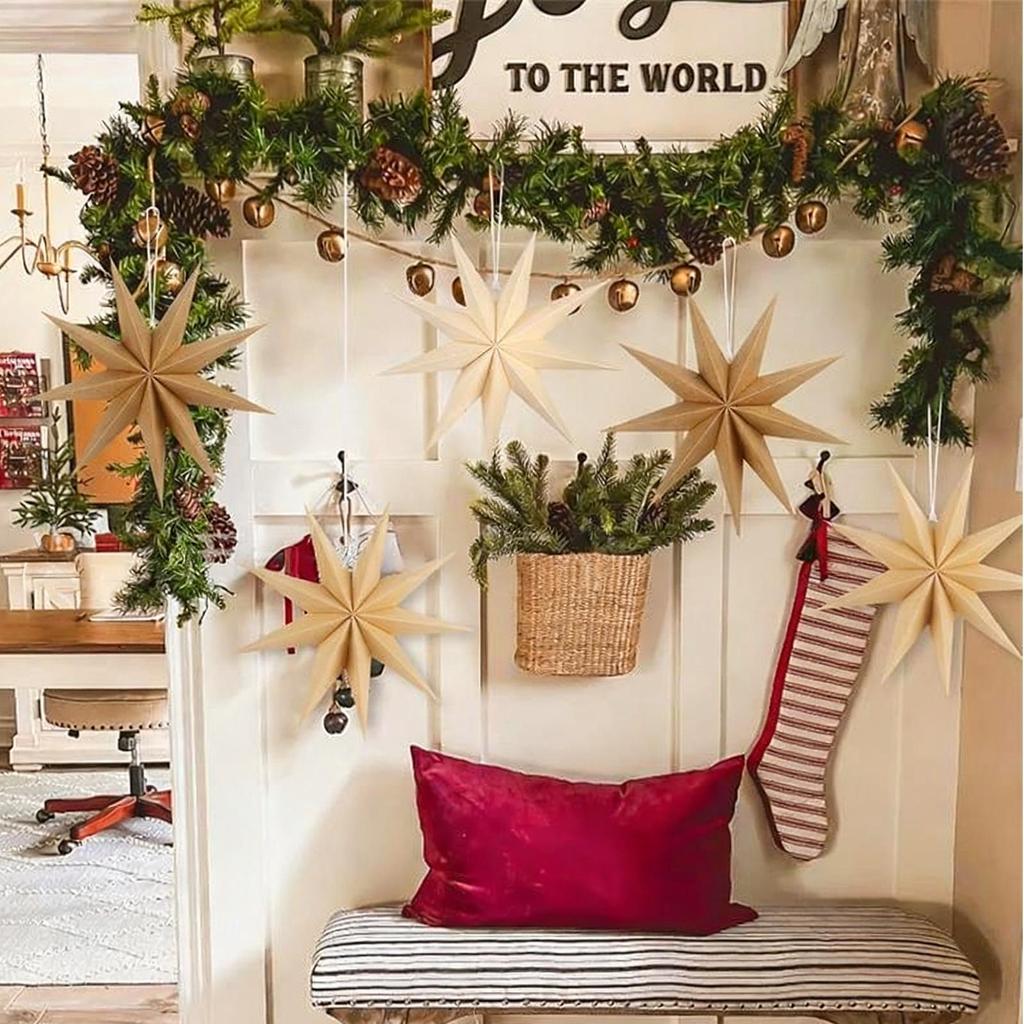 30cm Nine Cornered Paper Star Ornaments 5pcs Christmas Star Wall Pendant Decorations DIY Stars Christmas Party Decoration