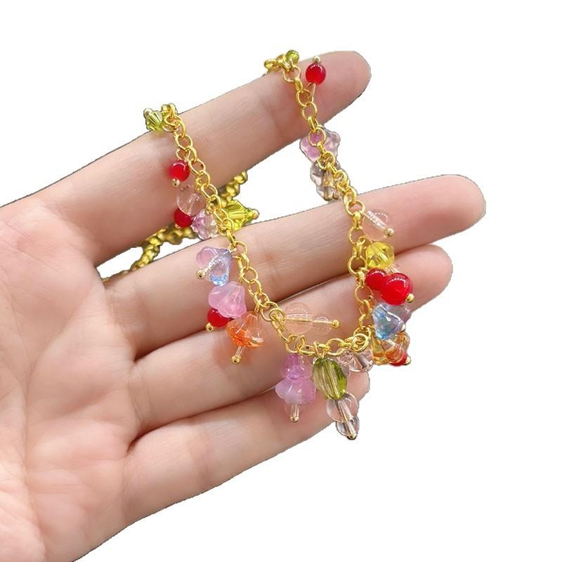 New dopamine stainless steel glass flower fringed bracelet necklace light luxury niche collarbone chain sweet wind jewelry