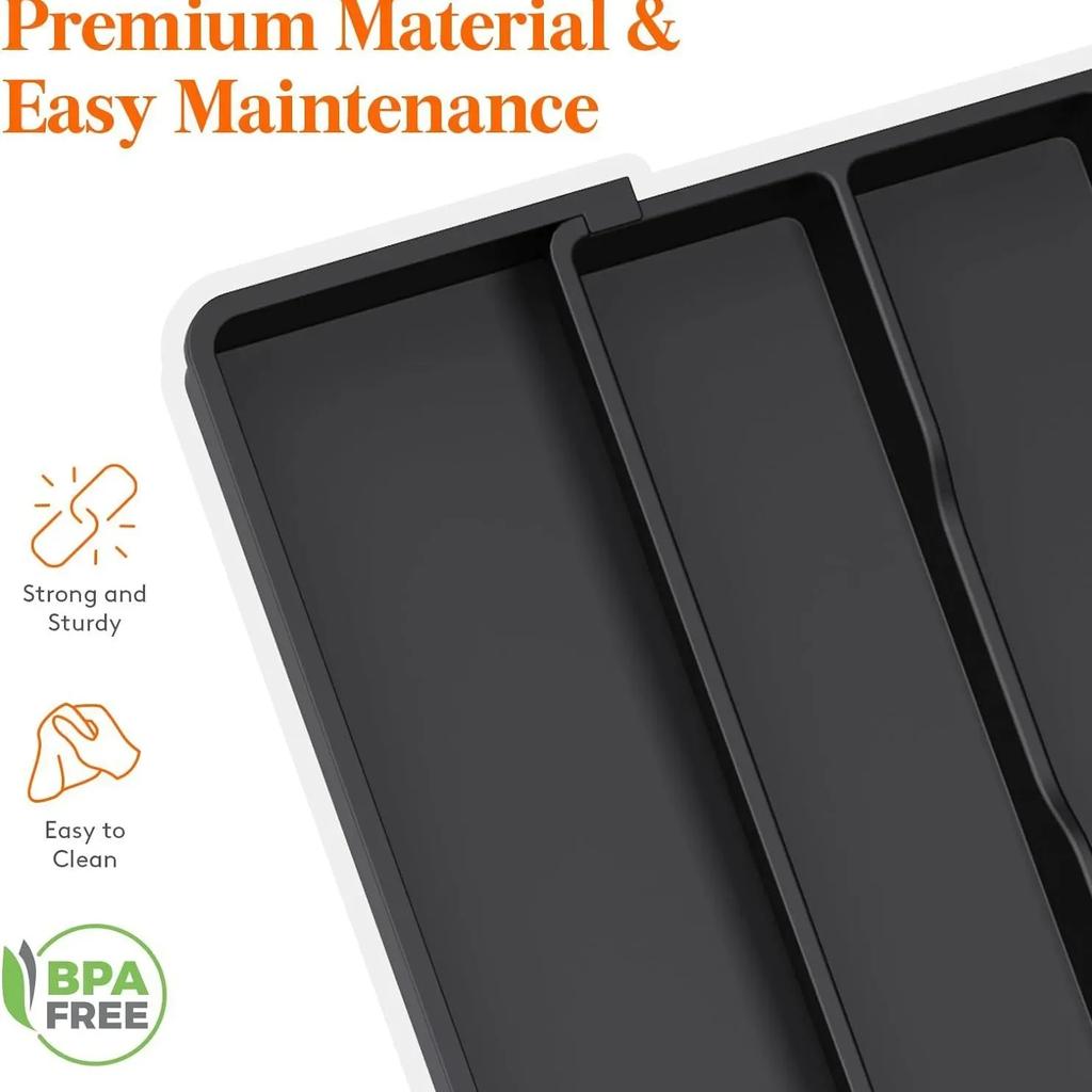 Tableware Storage Box with Expandable Desktop Drawer for Storing Knives, Forks, and Cutlery, Portable Partition and Organization