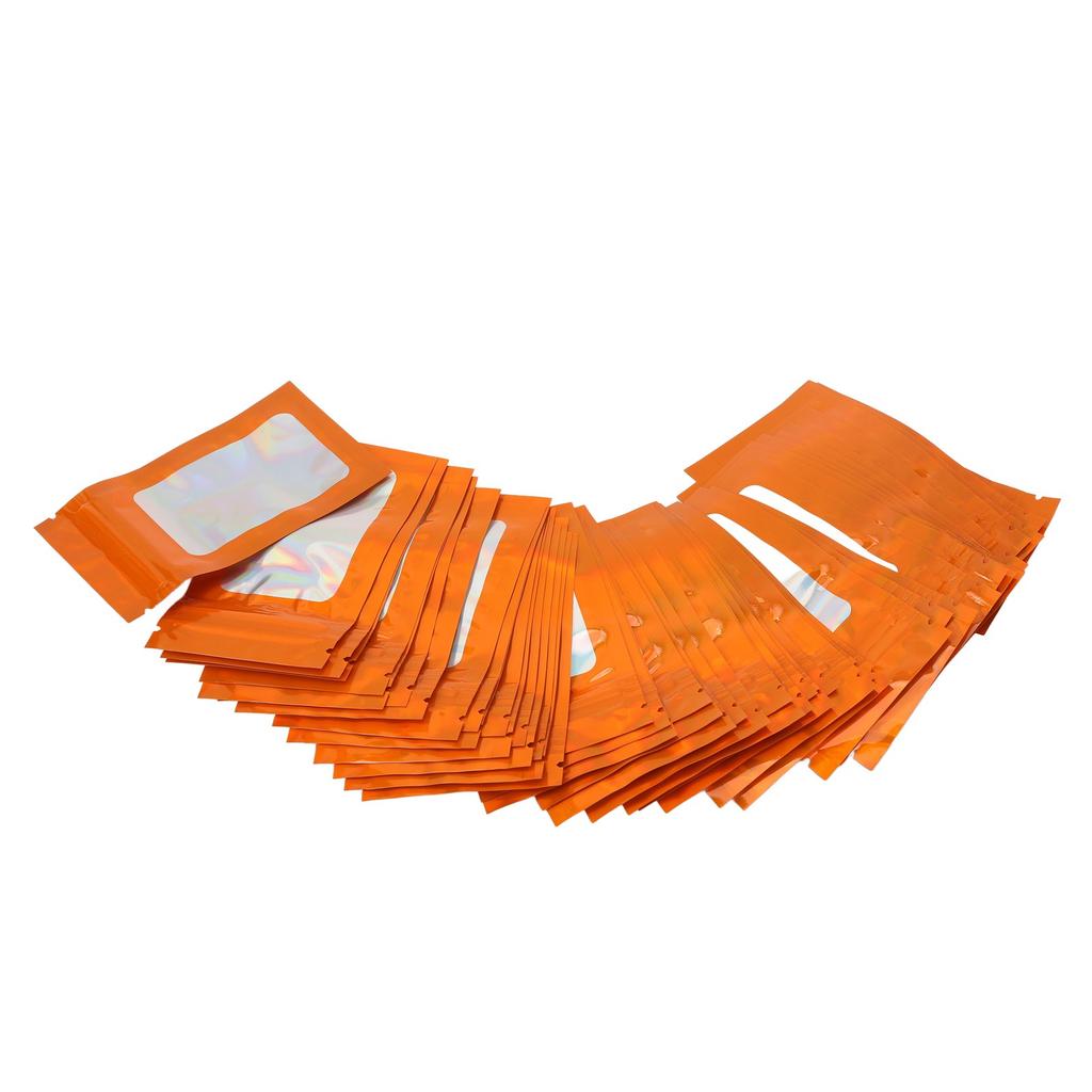 100pcs Ziplock Bags Self Sealing Holographic Reusable Food Storage Bags with Hanging Hole Orange
