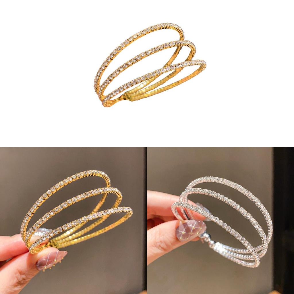 Copper Diamond Inlay Three Layer Minimalist Cuff Bracelet For Women