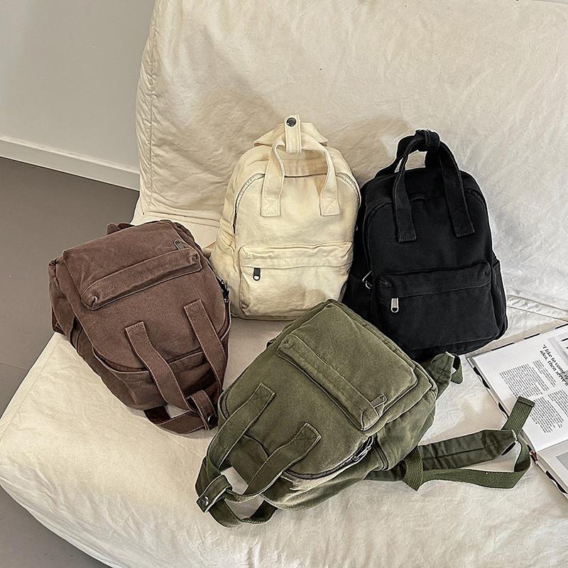 Designed Backpack Minimally With Canvas Material Solid Color Design Daily For