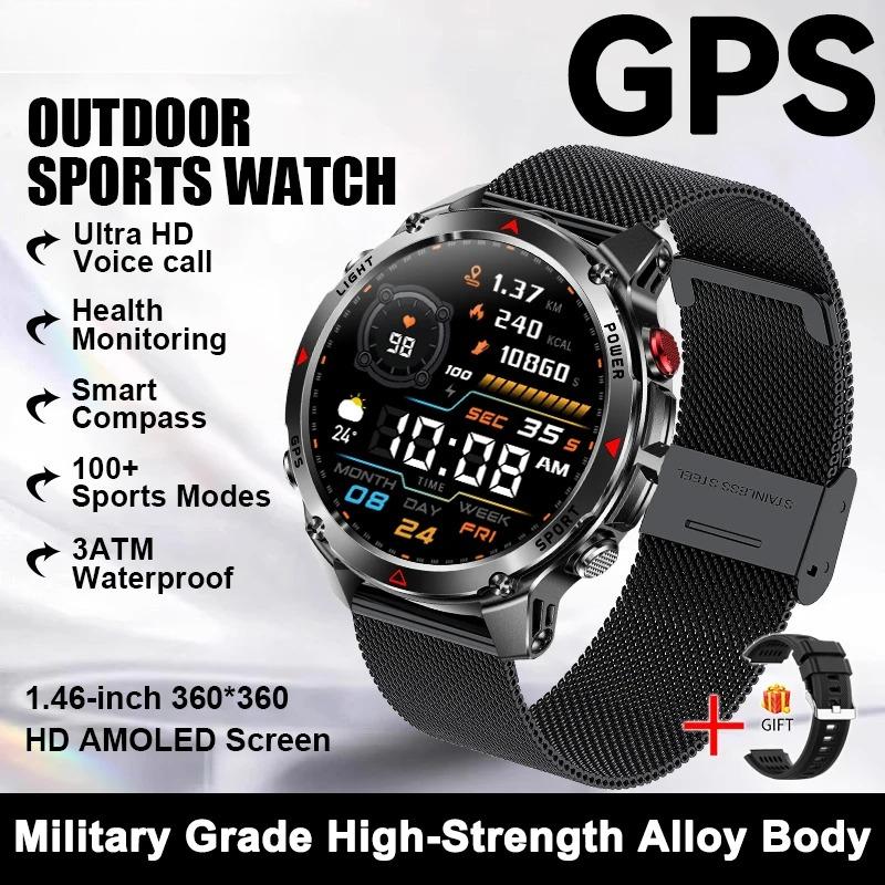 New Military Outdoor GPS Positioning SmartWatch Men Run RIDE Fitness GPS Tracer 10ATM/IP69 Compass HD call Sports Watch bracelet