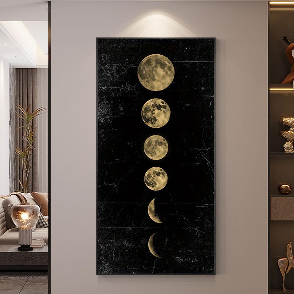 Wandkunst Mondphasen Gold Schwarz Poster Ästhetische Leinwand Kunstdrucke Abstrakte Malerei Wandbild für Wohnzimmer Heimdekoration