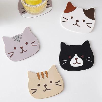 2Pcs Cute Cat Coaster Coffee Glasses Cup Mat Pad Kawaii Drink Coaster Set Heat Insulation Mug Coaster Kitchen Placemat for Table