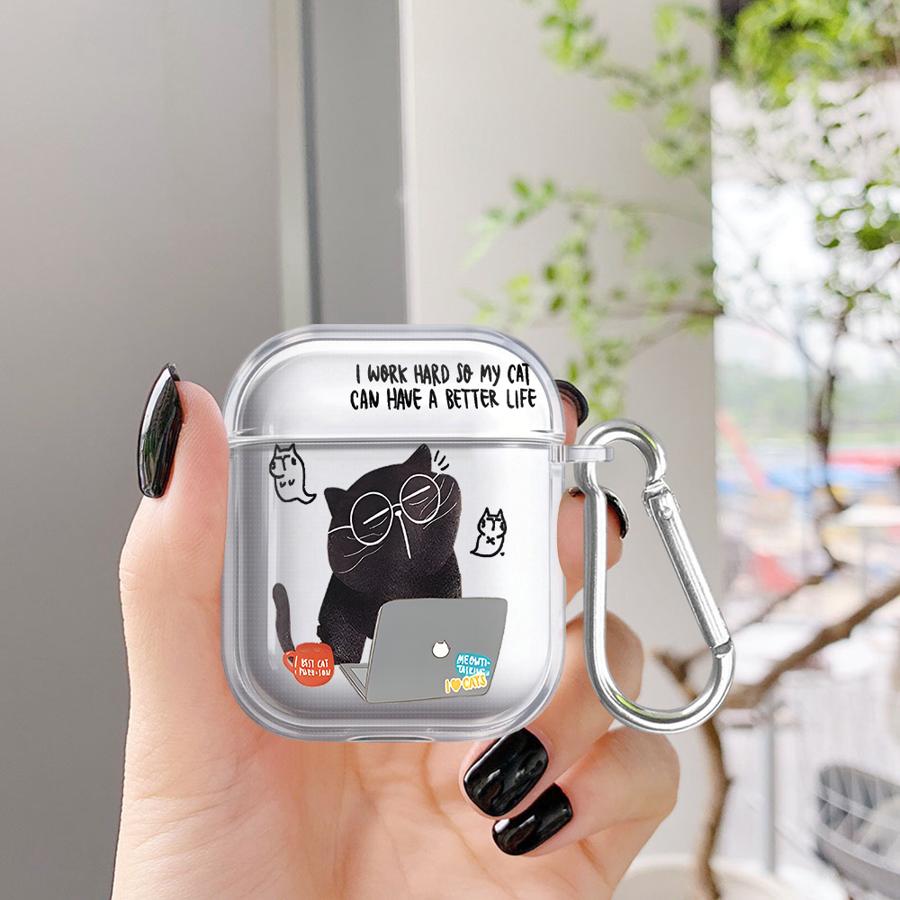 Cartoon Working Cat Clear Earphone Cases Cover Case For Airpods 4 Pro 1 Pro3 3 2 Pro2