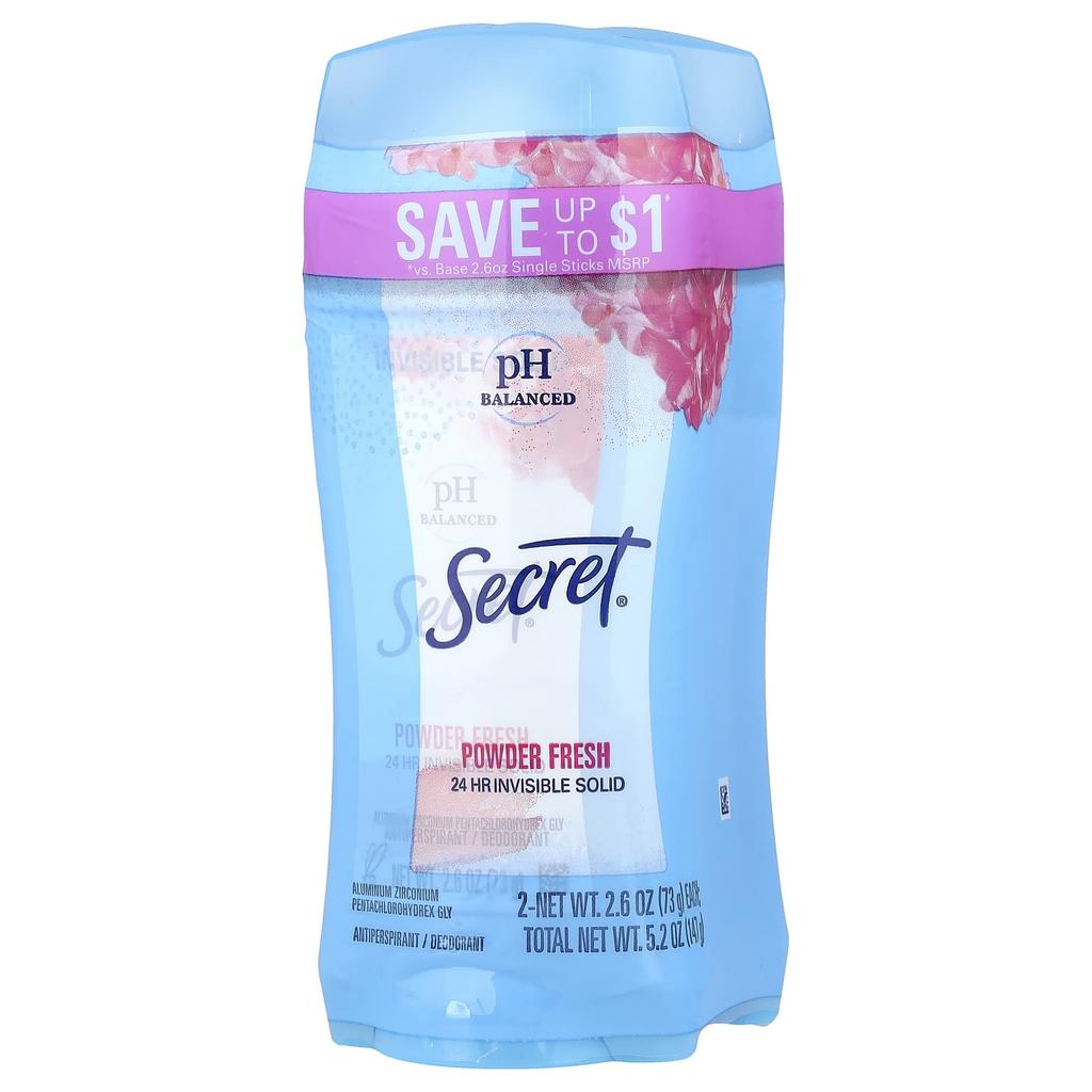 Ph Balanced, Clear Solid Antiperspirant/Deodorant, Powder Fresh, Twin Pack, 73G(2.6Oz) Each