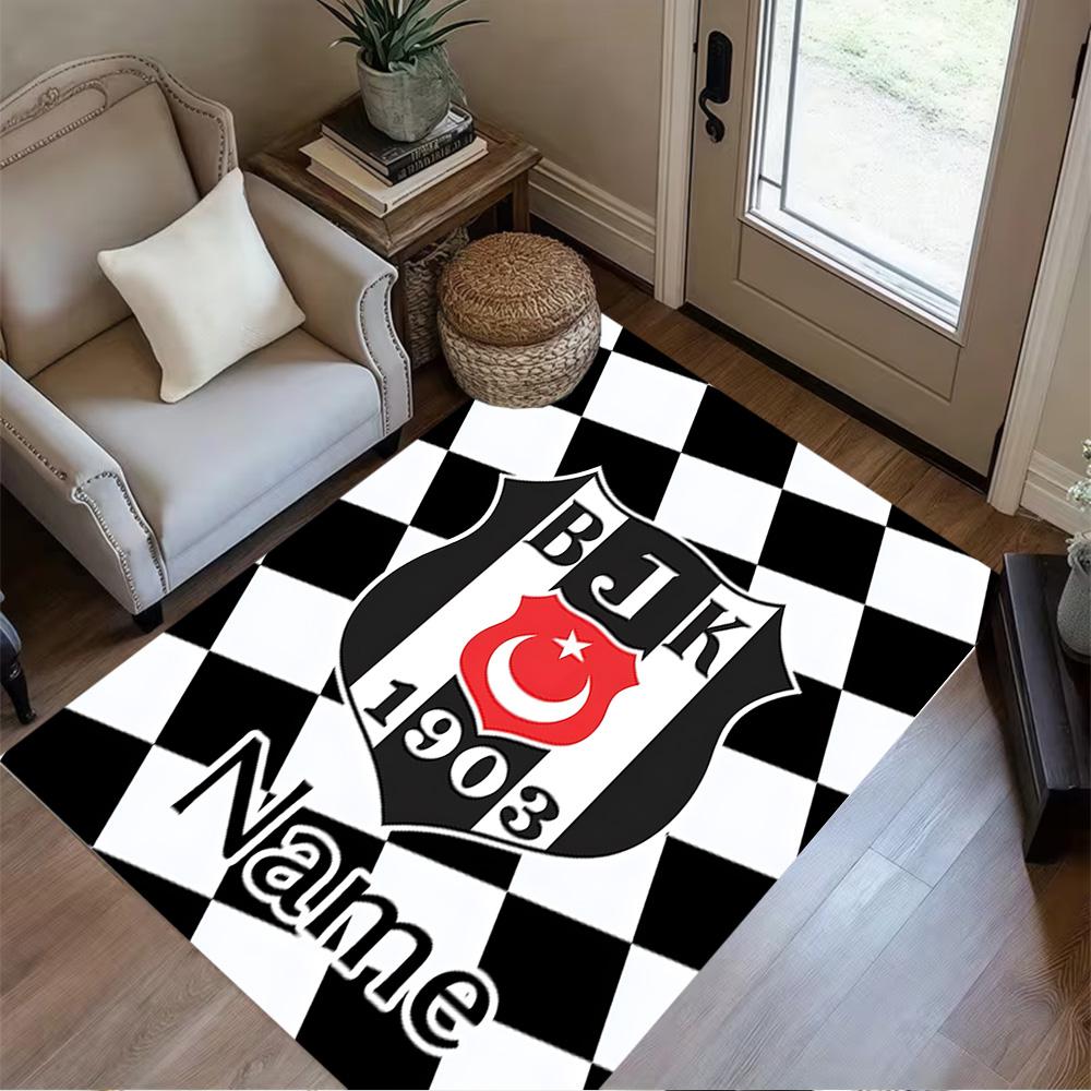 Beşiktaş Crest Emblem Customizable Name Area Rug Suitable for Balcony Bedrooms Playrooms Decorate room Anti-slip Rug Office home decor