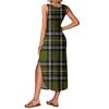 Women's Summer Long Dress, Sleeveless with Side Slits, Long Plaid Printed Vest Dress