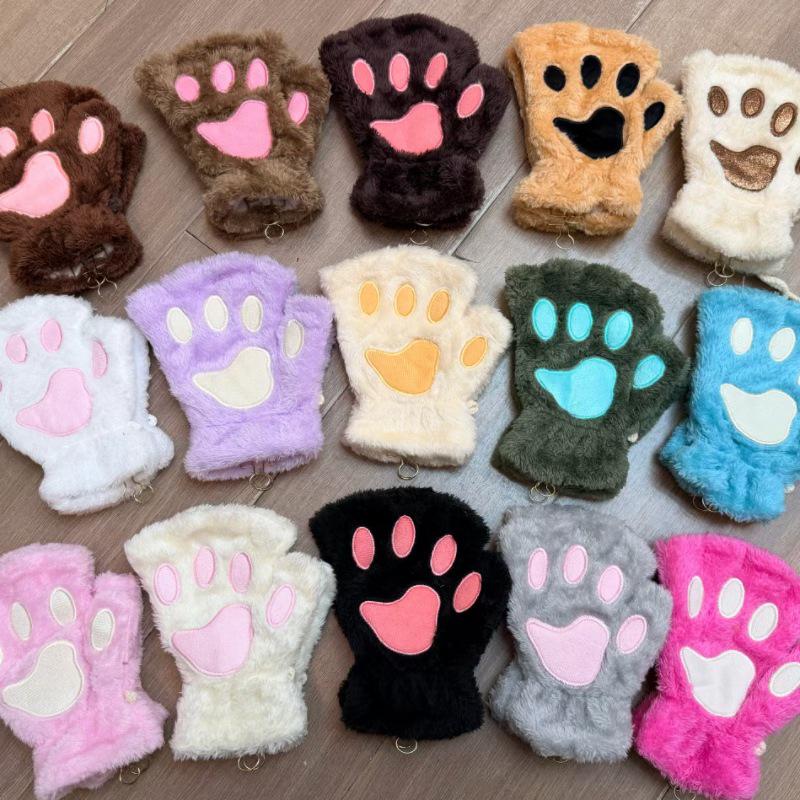 Plush Fingerless Cat Claw Gloves - Warm, Winter-Ready, Perfect for Students