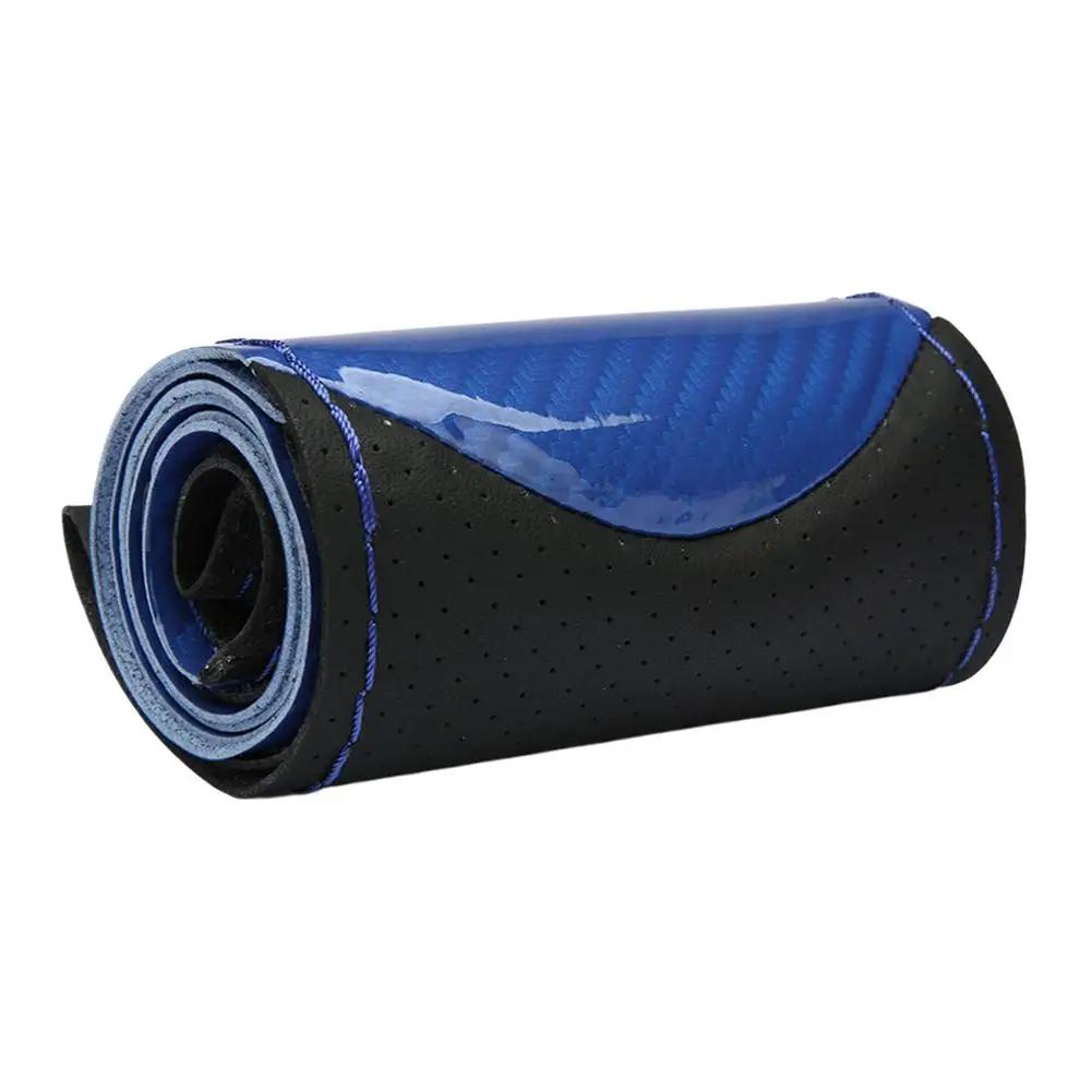 Carbon Fiber Car Steering Wheel Cover SeW DIY Hand Stitch PU Leather Protector Braiding Cover For Steering Wheel D9R4