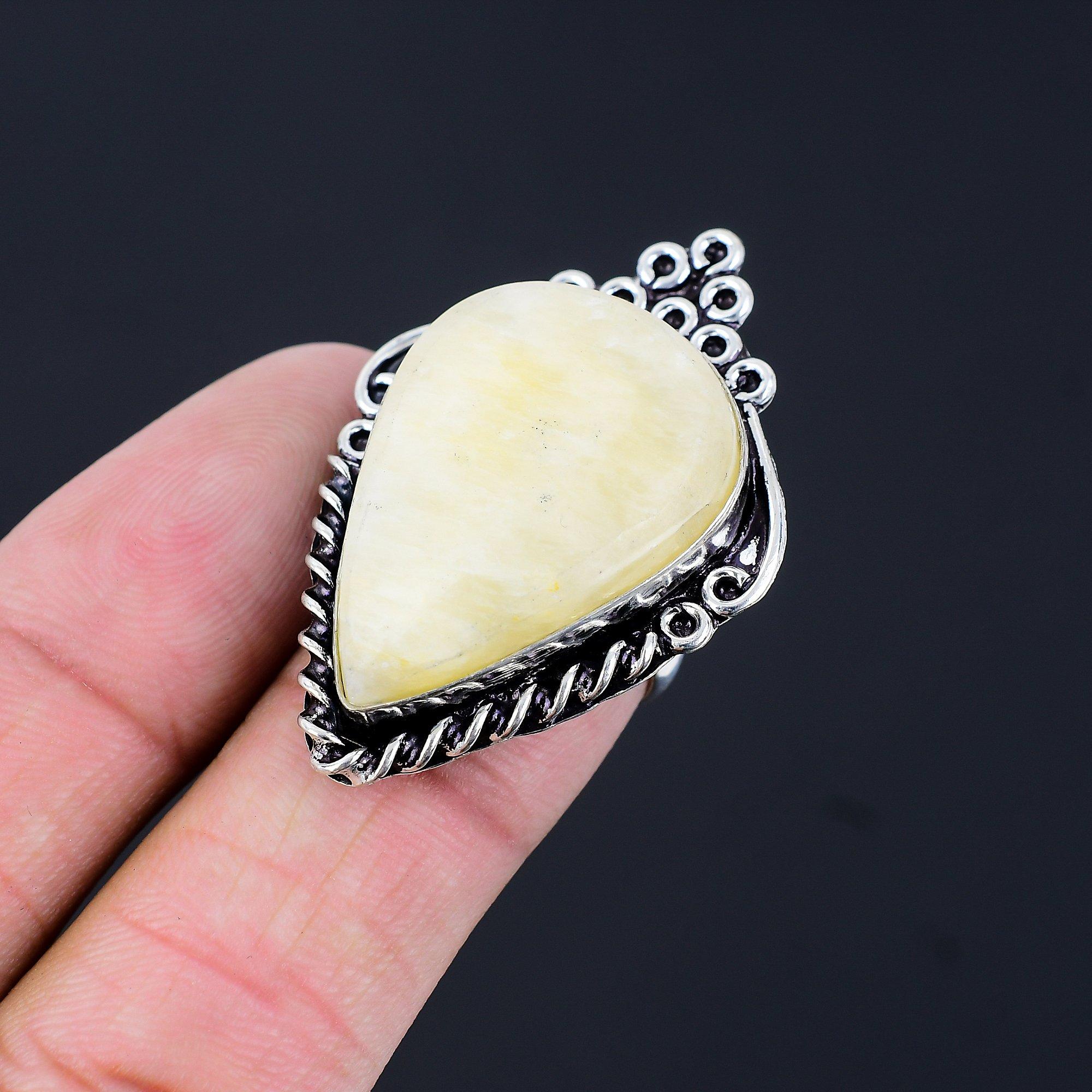 

Daughters Day Sale Pear Plume Agate Stone Sterling Silver Promise Ring US 6.5 6.5