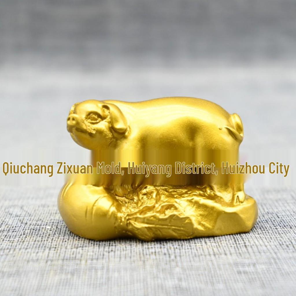 Golden Pig Ornament: Modern Chinese Zodiac Decor for Home or Office