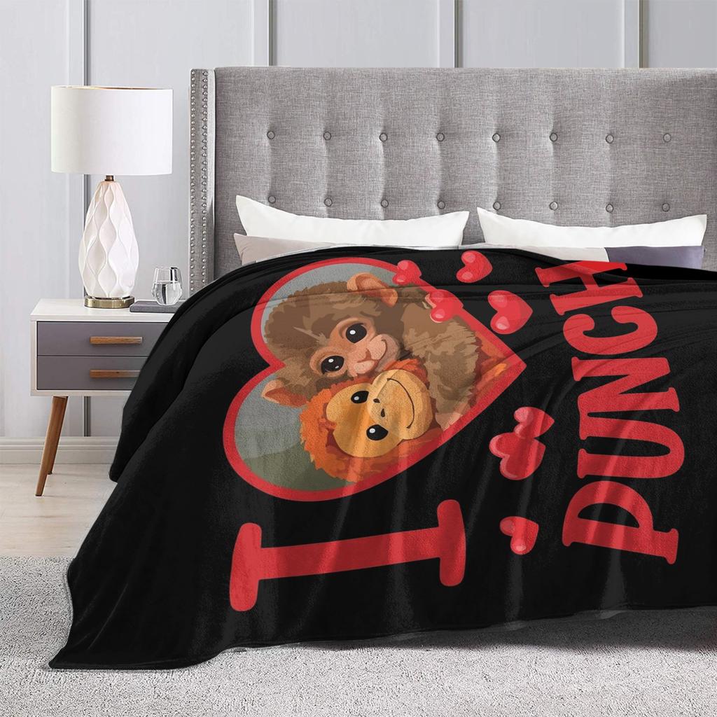 I Love Punch Cute Baby Monkey Heart Blanket Velvet Autumn/Winter Breathable Ultra-Soft Throw Blanket for Bedding Bedspreads
