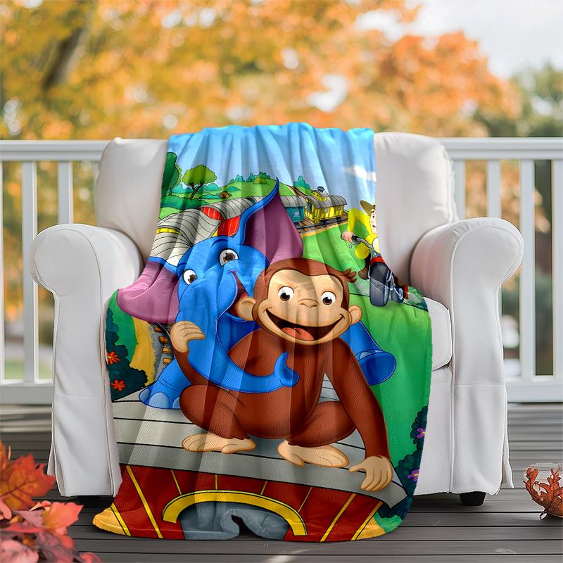 Curious George Flannel Blanket Soft Warm All-Season Throw, Design for Camping, Car Travel, Hiking Sofa, Bed, Office Perfect Gift for Parties