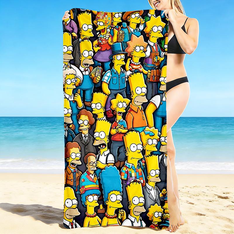 1Pc Simpsons Family Beach Towel, Quick Dry, Multi-Use for Beach Pool Gym Yoga Home Travel, Christmas, Halloween, Xmas Gift S83