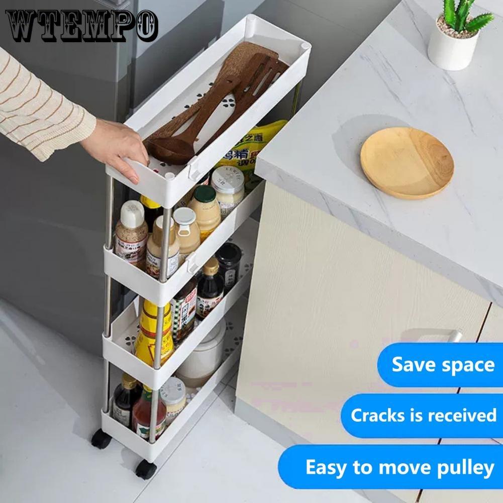Aufbewahrungswagen, multifunktional, hohe Kapazität, platzsparend, 3/4-stufige Lagerung, bewegliches, bodenstehendes, rollendes vertikales Regal für die Küche