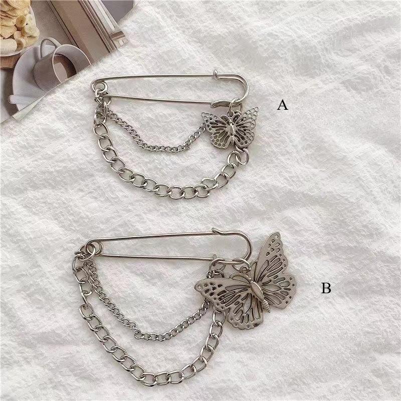 Punk Butterfly waist artifact Chain Tassel For Women Men Hip Hop Silver Color Metal Suit Clip Cool Clothing Korean Accessories