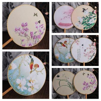 Dance Performance Handheld Chinese Style Fan Floral Pattern with Tassels Pendant Silk Fan Vintage Ancient Tuan Fan Home Decor