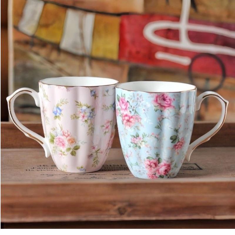 Bone China Coffee Mug – Gold Rim Floral Porcelain Cup for Tea, Milk & Home Office Use