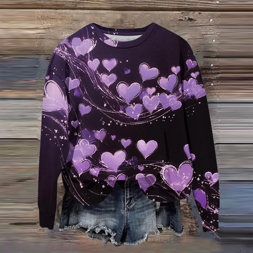 Women's Fashion Printed Long Sleeve Loose Round Neck Sweatshirt Top Fall